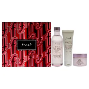 Fresh Three Step Hydration Heroes Kit for Women - 3 Pc 1.6oz Soy Face Cleanser, 3.4oz Rose Deep Hydration Oil Infused Serum, 1oz Rose Deep Hydration Face Cream