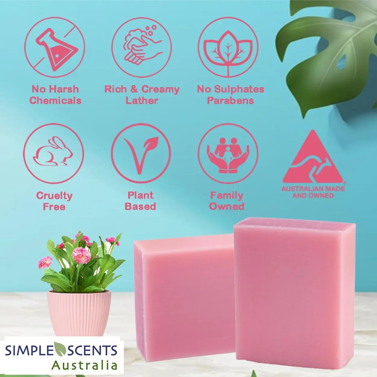 Garden Rose Scented Natural Soap Bars (5 Bars), 3.5oz Moisturizing French Triple Milled Soap Bars Enriched with Shea Butter - Pure Plant Oil Bath & Body