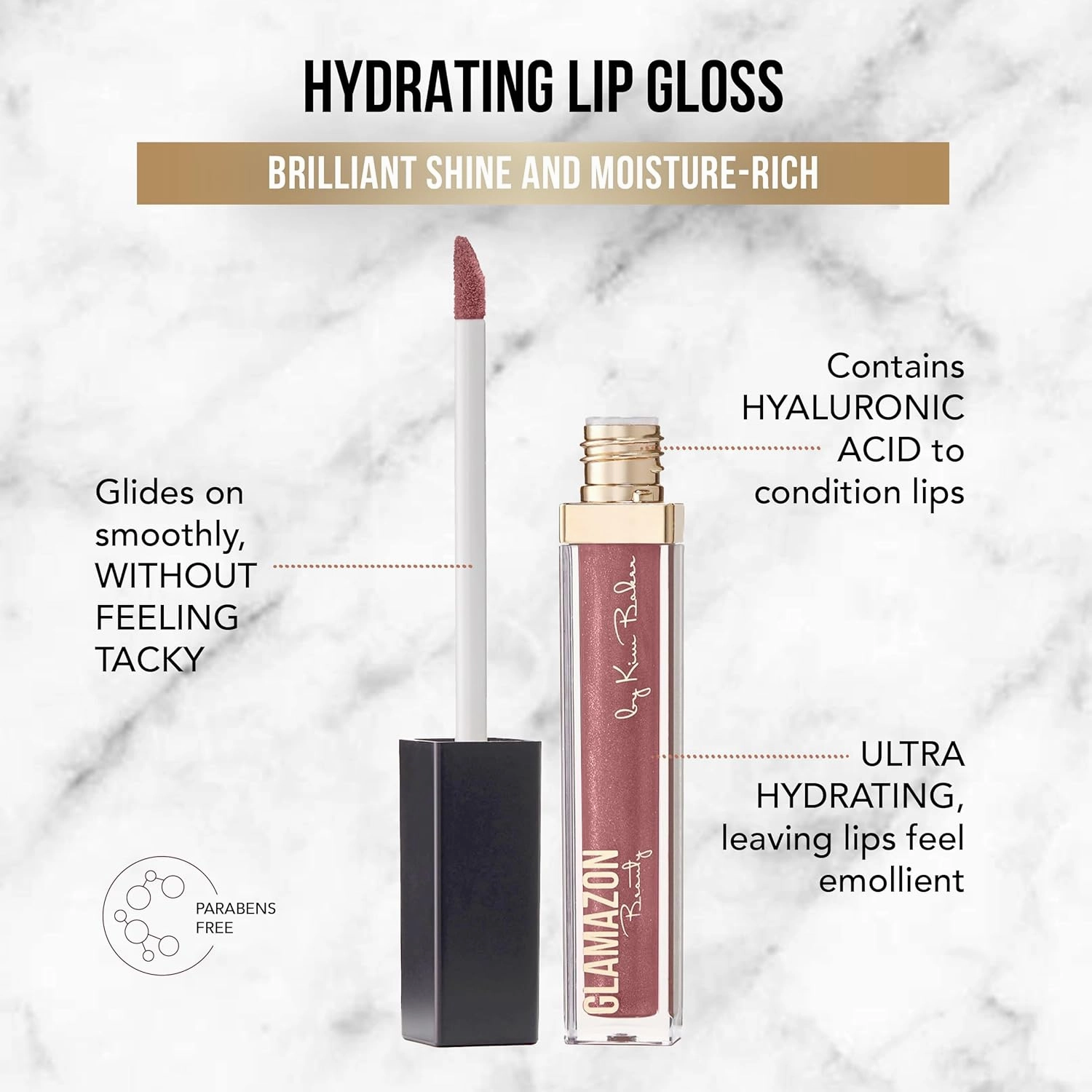 Glamazon Hydrating Lip Gloss, Coco Rose, Instant Hydration & Amazing Shine With No Sticky Feeling