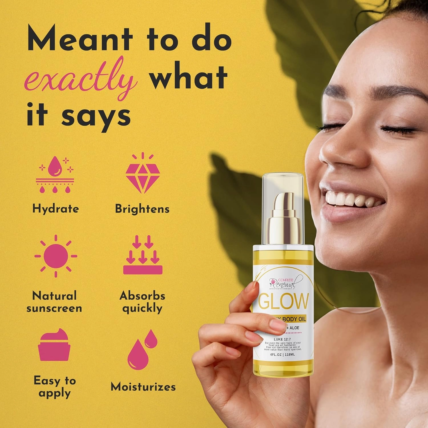 GLOW Turmeric & Aloe Body Oil, Skin Oil with Shea Butter, Carrot Seed Oil, & Almond Oil for Skin Care, Turmeric Oil with Argan Oil for Skin Rejuvenation, Rose Absolute, 4 o