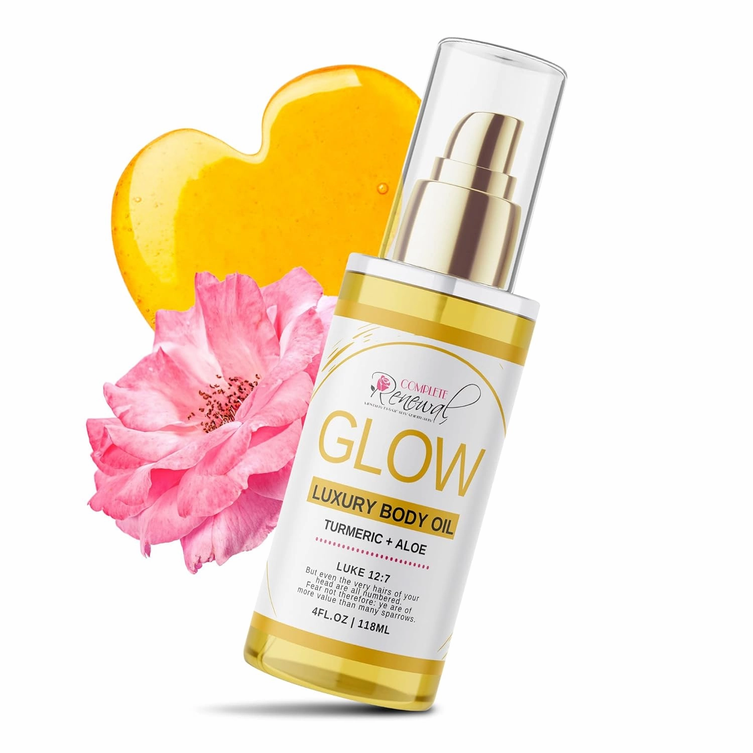 GLOW Turmeric & Aloe Body Oil, Skin Oil with Shea Butter, Carrot Seed Oil, & Almond Oil for Skin Care, Turmeric Oil with Argan Oil for Skin Rejuvenation, Rose Absolute, 4 o