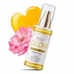 GLOW Turmeric & Aloe Body Oil, Skin Oil with Shea Butter, Carrot Seed Oil, & Almond Oil for Skin Care, Turmeric Oil with Argan Oil for Skin Rejuvenation, Rose Absolute, 4 o