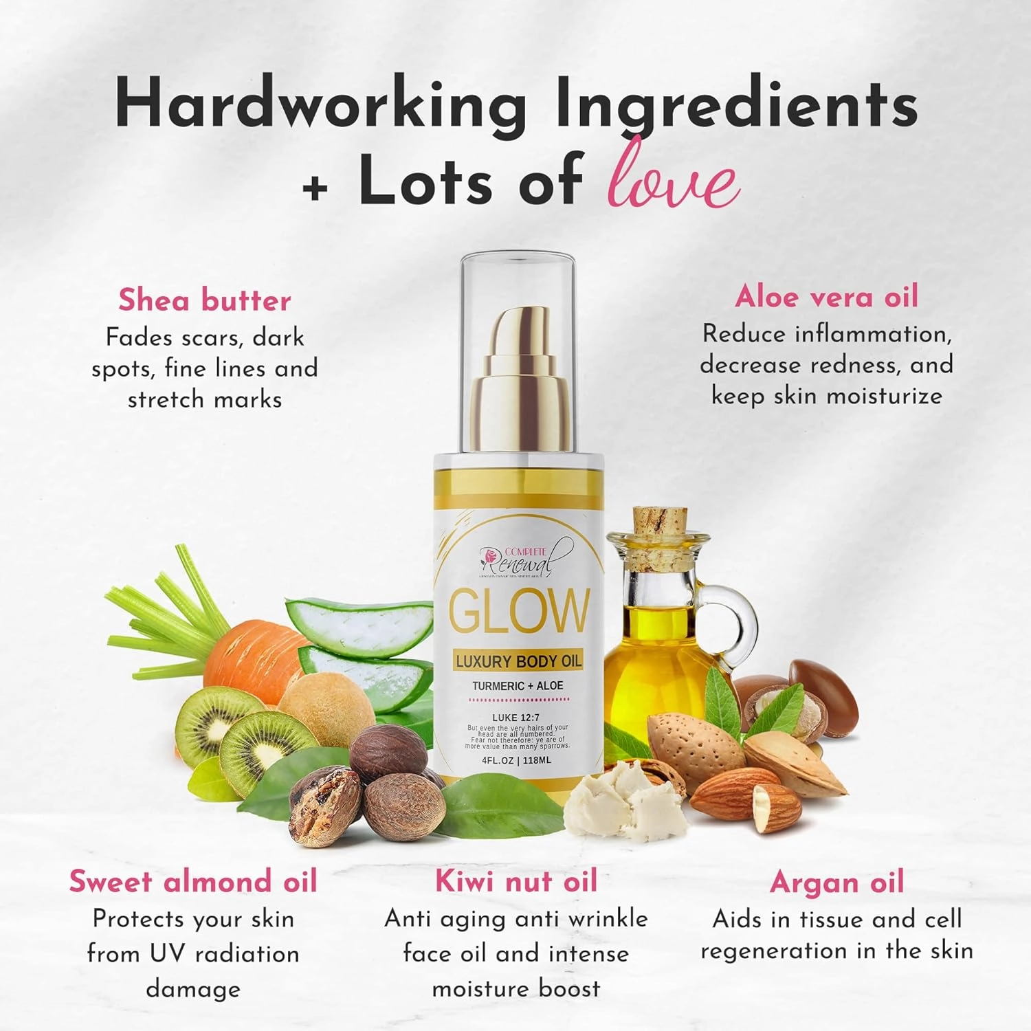GLOW Turmeric & Aloe Body Oil, Skin Oil with Shea Butter, Carrot Seed Oil, & Almond Oil for Skin Care, Turmeric Oil with Argan Oil for Skin Rejuvenation, Rose Absolute, 4 o