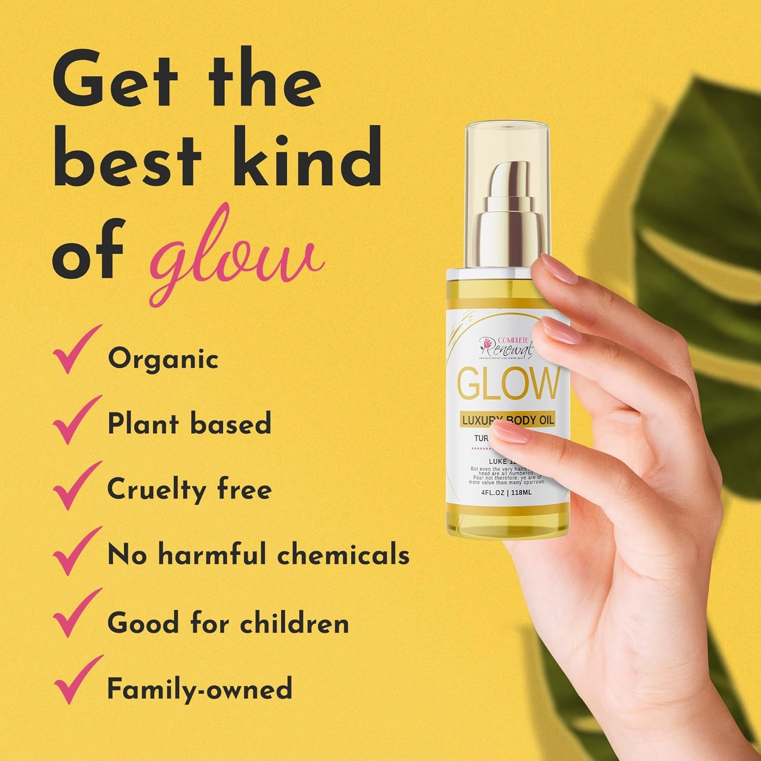 GLOW Turmeric & Aloe Body Oil, Skin Oil with Shea Butter, Carrot Seed Oil, & Almond Oil for Skin Care, Turmeric Oil with Argan Oil for Skin Rejuvenation, Rose Absolute, 4 o