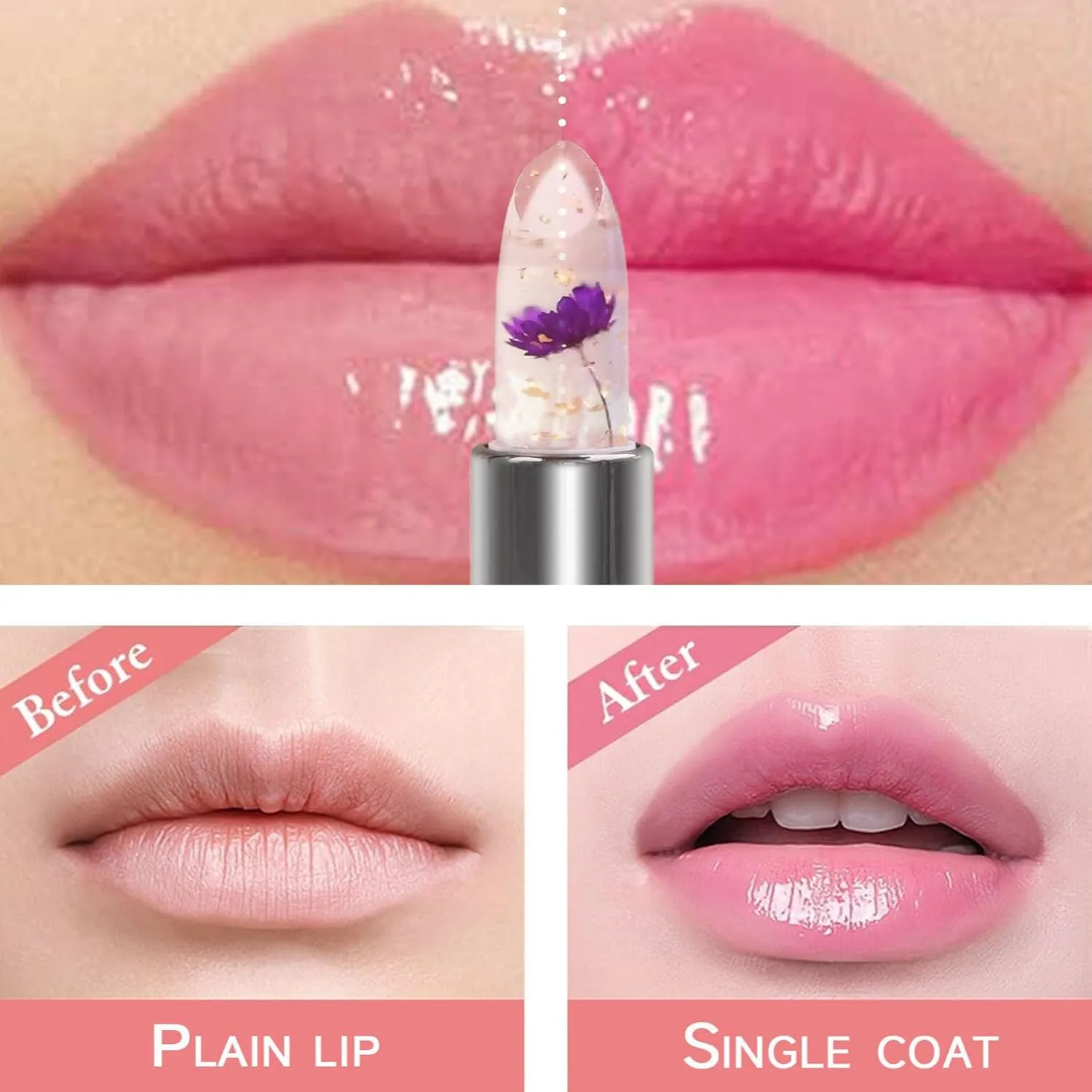 Gold Foil Flower Color Changing Lipstick, Gold Foil Color Changing Lipstick, Crystal Jelly Flower Lip Balm, Long Lasting Hydrating (05#)