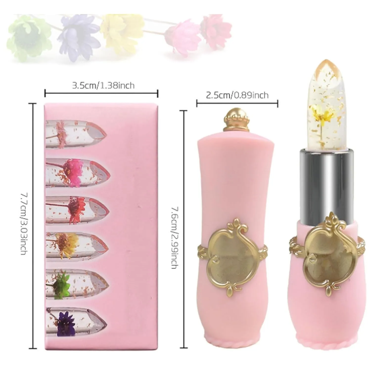 Gold Foil Flower Color Changing Lipstick, Gold Foil Color Changing Lipstick, Crystal Jelly Flower Lip Balm, Long Lasting Hydrating (05#)