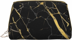 Gold Black Wallpaper Toiletry Pouch, Travel-Friendly Makeup Organizer For Makeup Brushes, Lipsticks