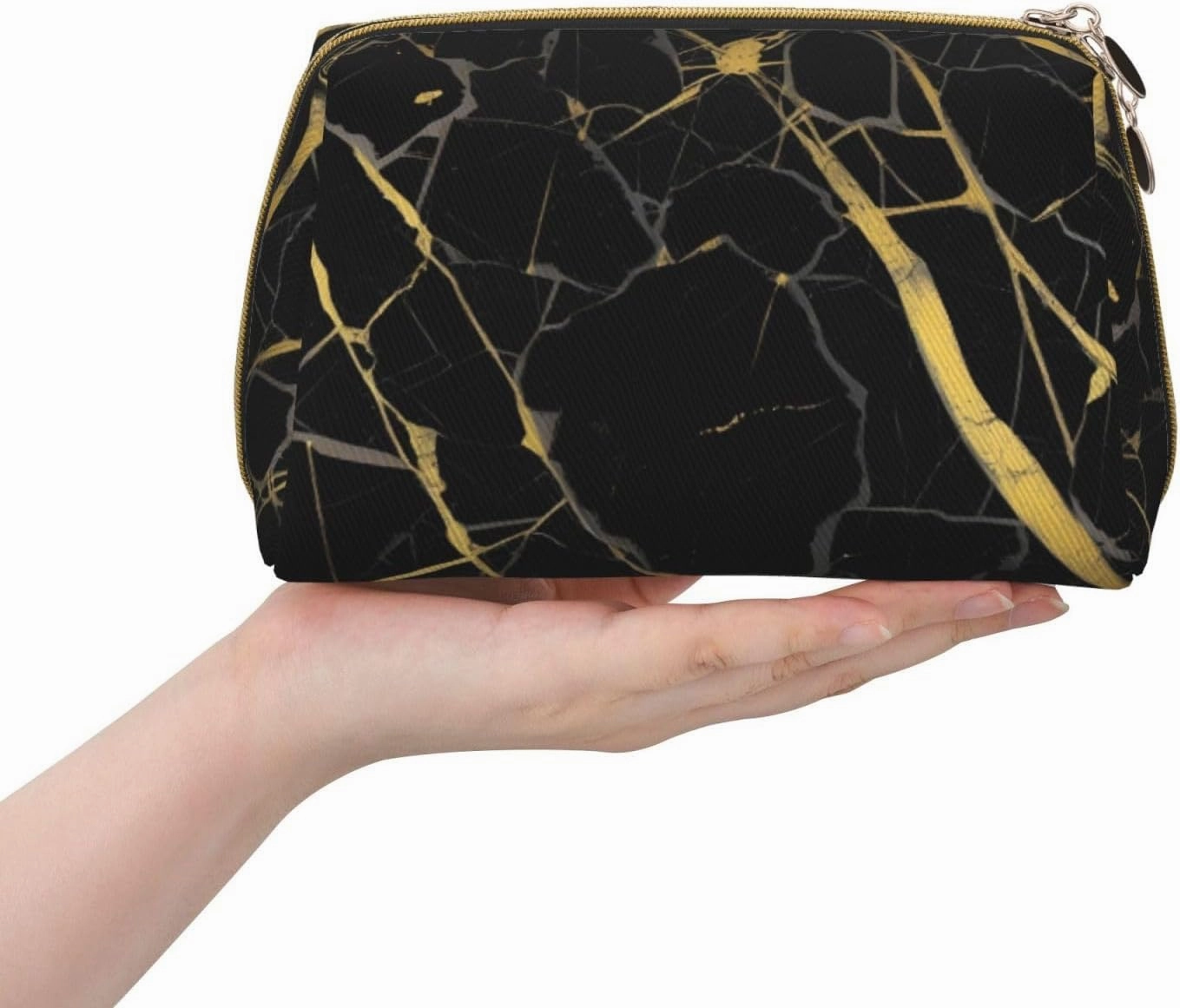 Gold Black Wallpaper Toiletry Pouch, Travel-Friendly Makeup Organizer For Makeup Brushes, Lipsticks