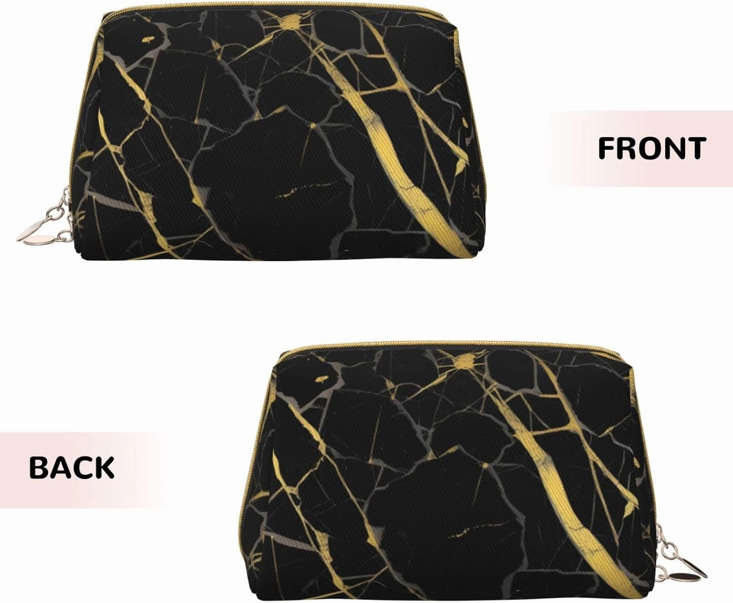 Gold Black Wallpaper Toiletry Pouch, Travel-Friendly Makeup Organizer For Makeup Brushes, Lipsticks