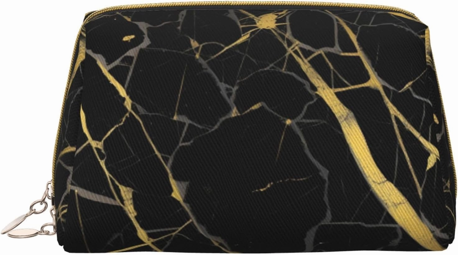Gold Black Wallpaper Toiletry Pouch, Travel-Friendly Makeup Organizer For Makeup Brushes, Lipsticks
