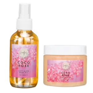 GOODY 2'S Coco Rose Body Scrub & Body Oil Set, Exfoliating and Hydrating Duo for Smooth and Refreshed Skin, Clean Beauty Skincare Gift Set