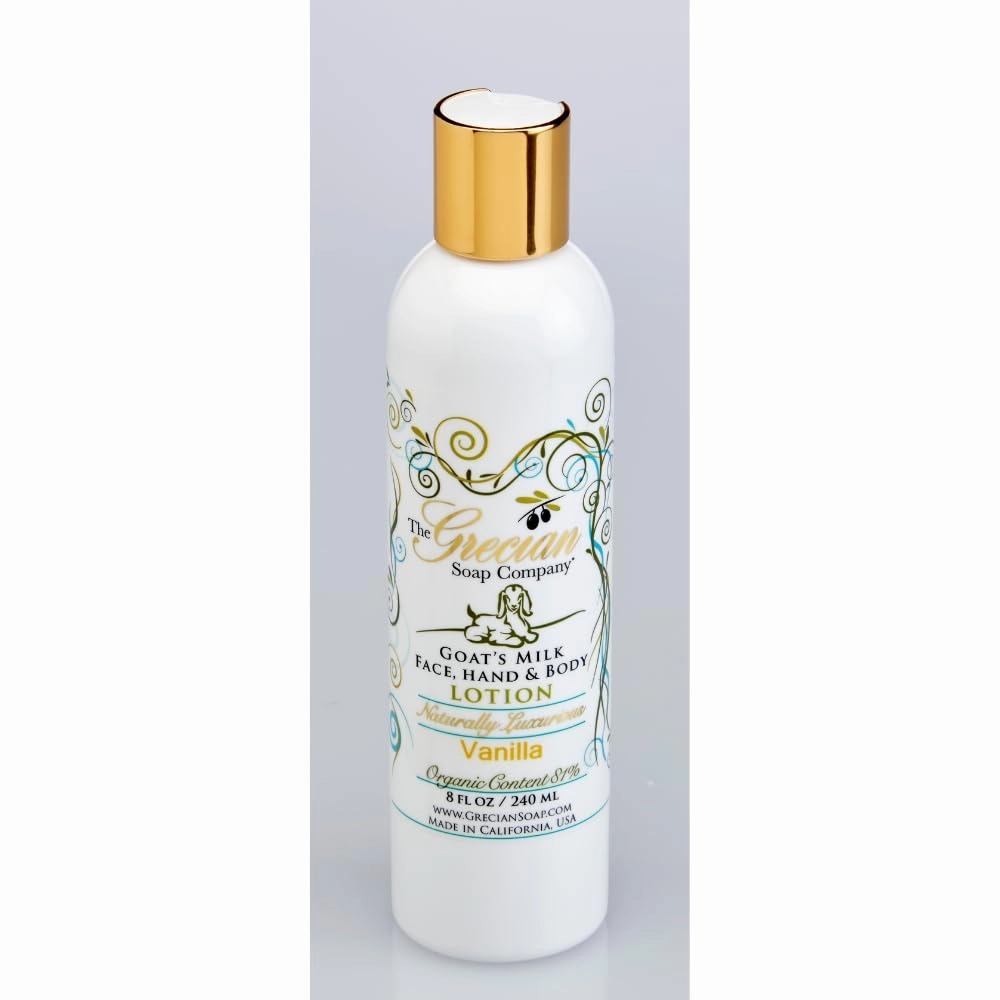 Grecian Organic Goat Milk Lotion for Women Vanilla Scent - Luxurious, Nourishing & Hydrating, 81% Organic with Aloe, Coconut Oil, Honey