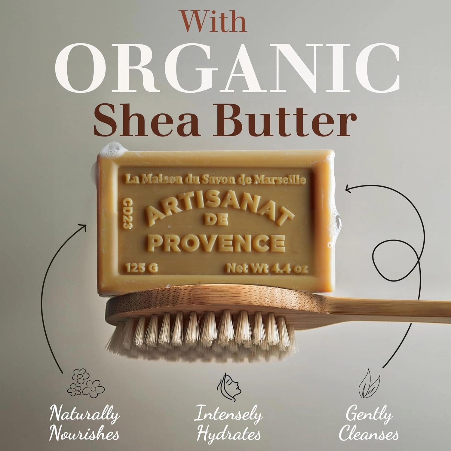 Hand & Body Soap Bars Trio - Rose Moisturizing French Soap with Organic Shea Butter - Rich Creamy Lather - 97% Natural Ingredients - Solid Bath Cleanser Made in Provence - 3x4.4 oz