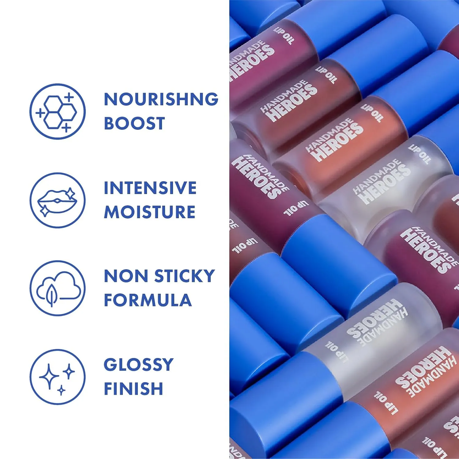 Handmade Heroes 100% Natural Vegan Lip Oil with Squalane Non-Sticky Lip Gloss Moisturizing, Shiny, Nourishing Korean Lip Gloss - Pack of 3