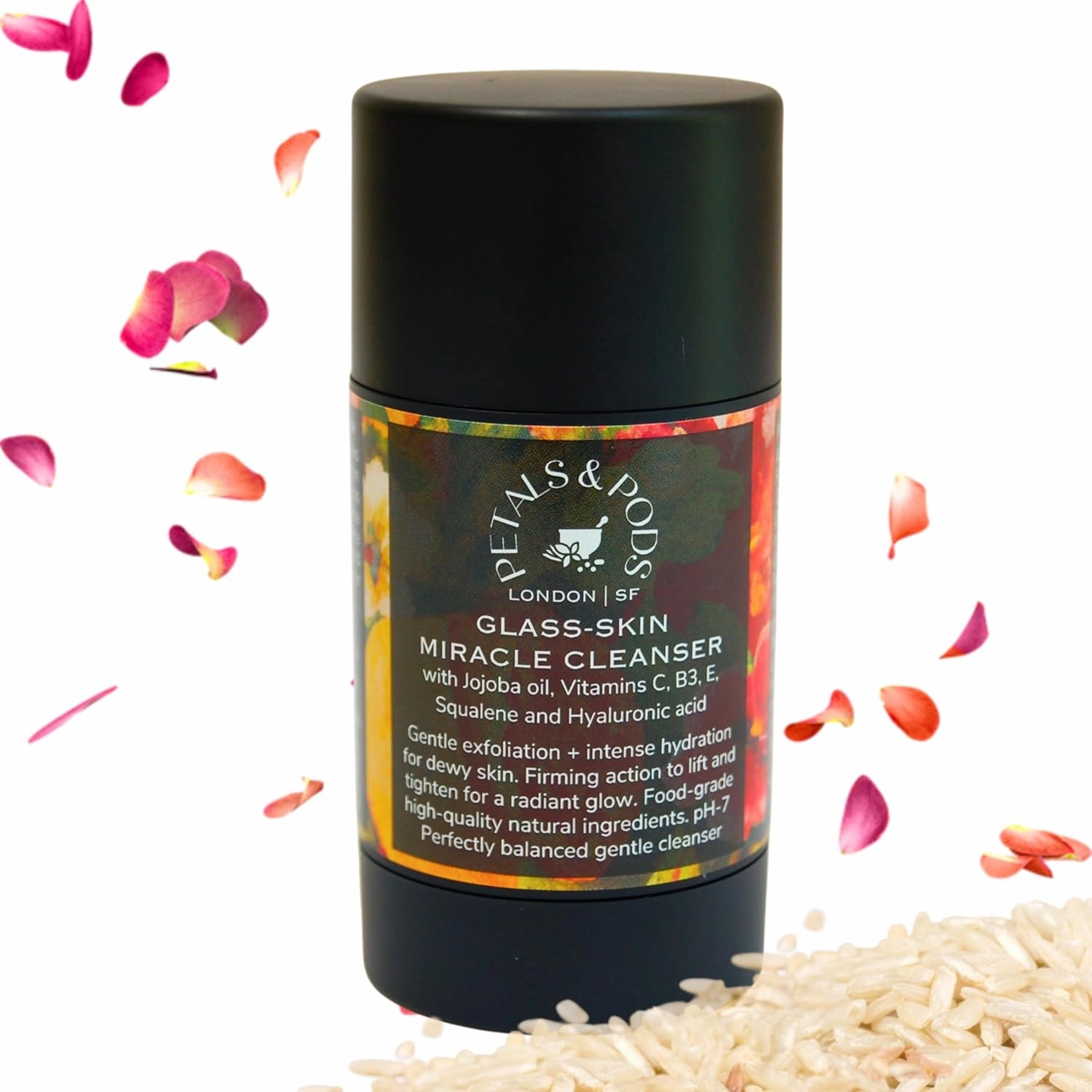 Handmade Body & Face Exfoliating Bar Soap - Korean-inspired fermented rose & rice formula to Hydrate and Nourish Dry, Dull skin - Glass-Skin Miracle Cleanser (Facial Cleanser Stick)