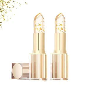 Hardpointing Color Changing Lipstick, Transferproof Color-Changing Lipstick, Gold Foil Moisturizing Gloss Lip Deep Nourishment, Transparent Change Lip Balm Long Lasting 24 Hours for Women (2pcs)