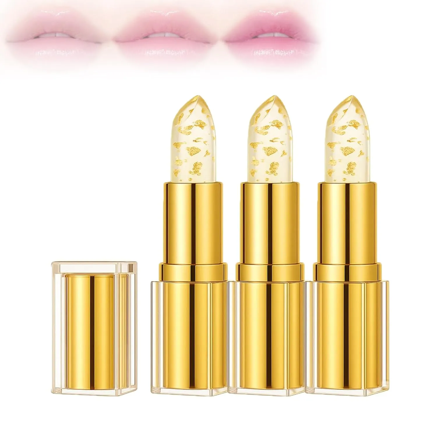 Hardpointing Color Changing Lipstick,Trylevora Beneficial Lipstick Imaginaryl Lip Stain,Lufora Crystal Clear Color Changing With Gold Flakes,Long-Lasting Moisturizing Lip Balm (3pcs)