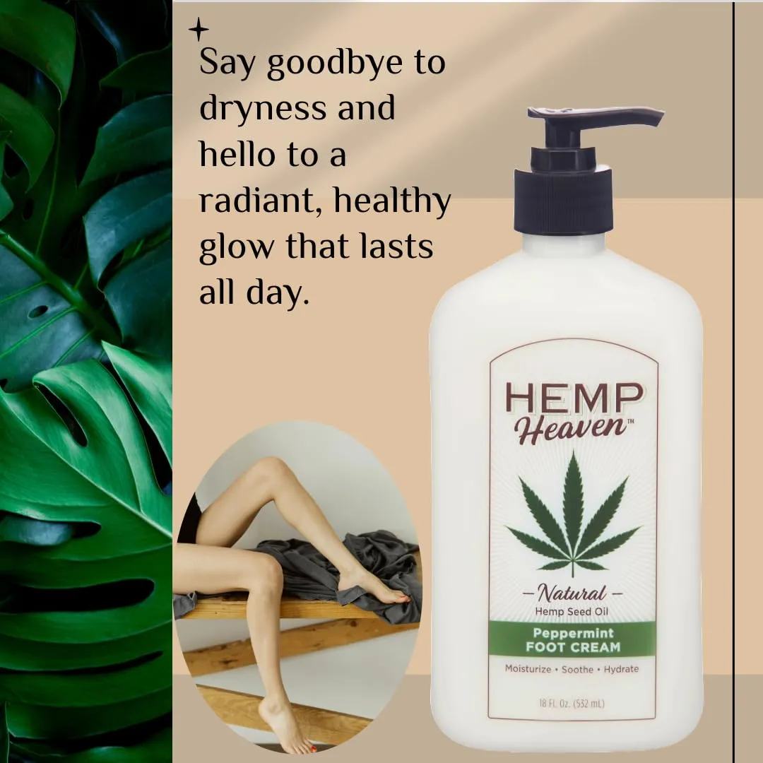 Hemp Heaven Peppermint Foot Cream Infused with Hemp Seed Oil - Hydrating Care for Dry Cracked Feet - 18oz