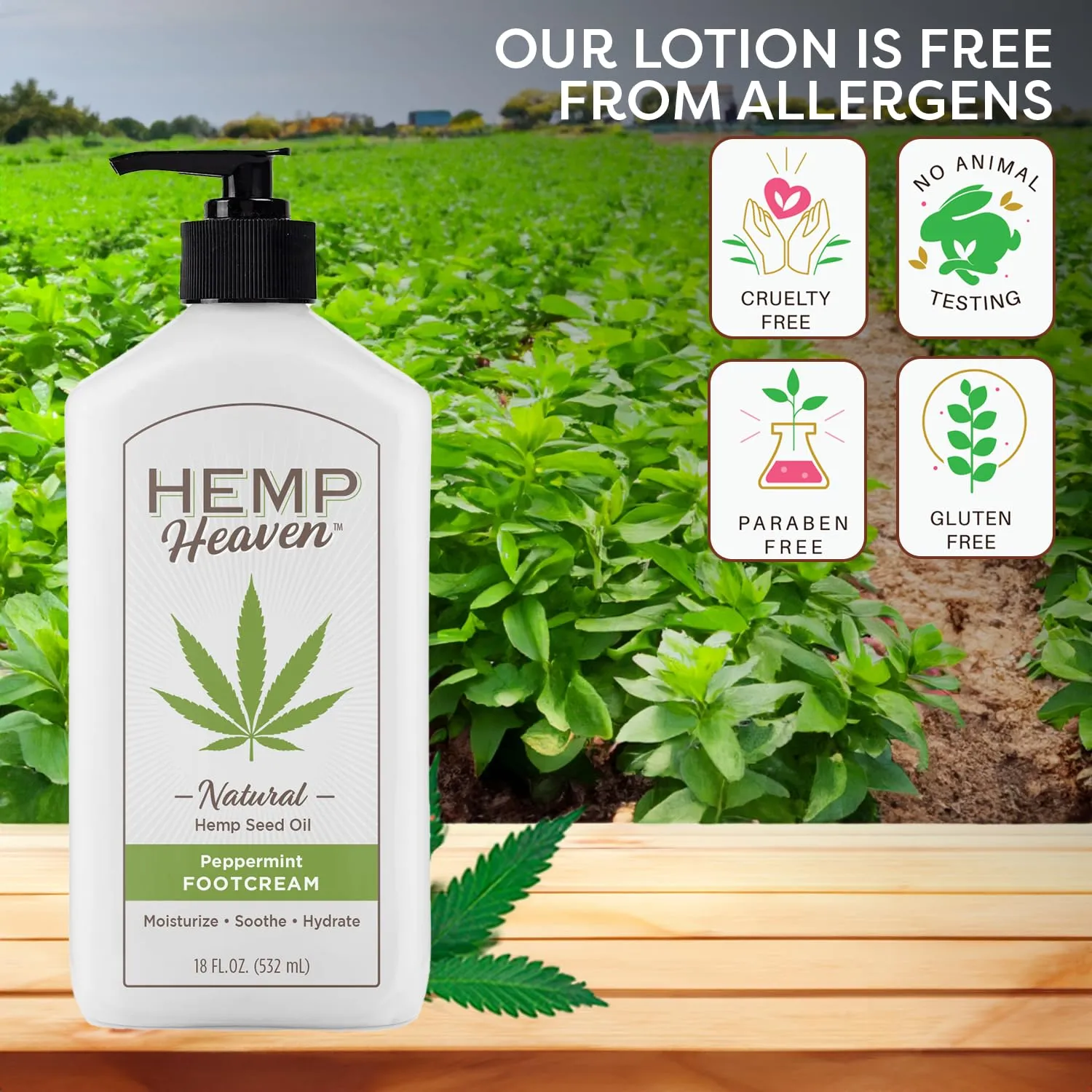 Hemp Heaven Peppermint Foot Cream Infused with Hemp Seed Oil - Hydrating Care for Dry Cracked Feet - 18oz
