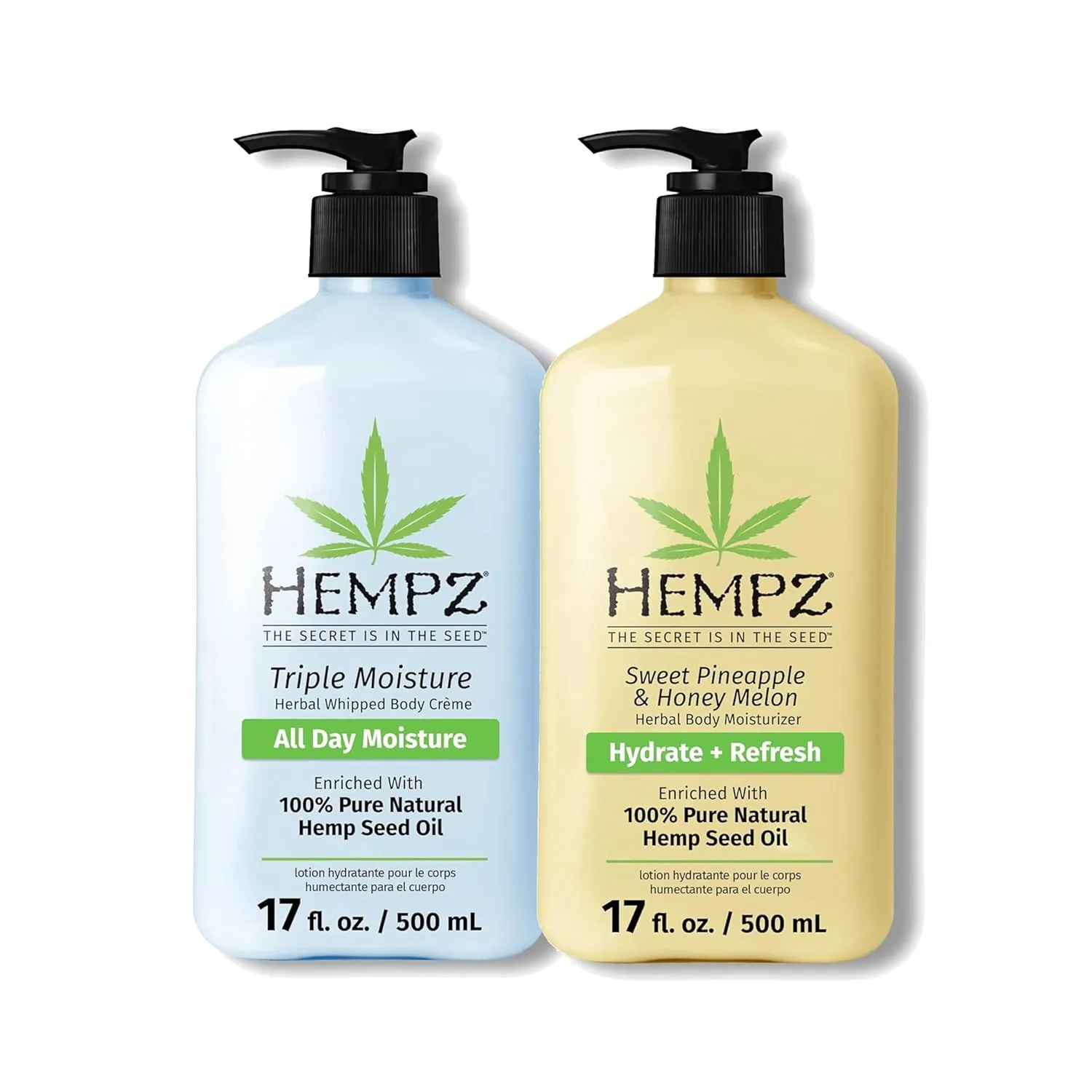 Hempz Body Lotion - Sweet Pineapple and Honey Melon - Daily Moisturizing Cream - 17oz & Body Lotion - Triple Moisture - Grapefruit and Sparkling Peach - Daily Moisturizing Cream - 17oz