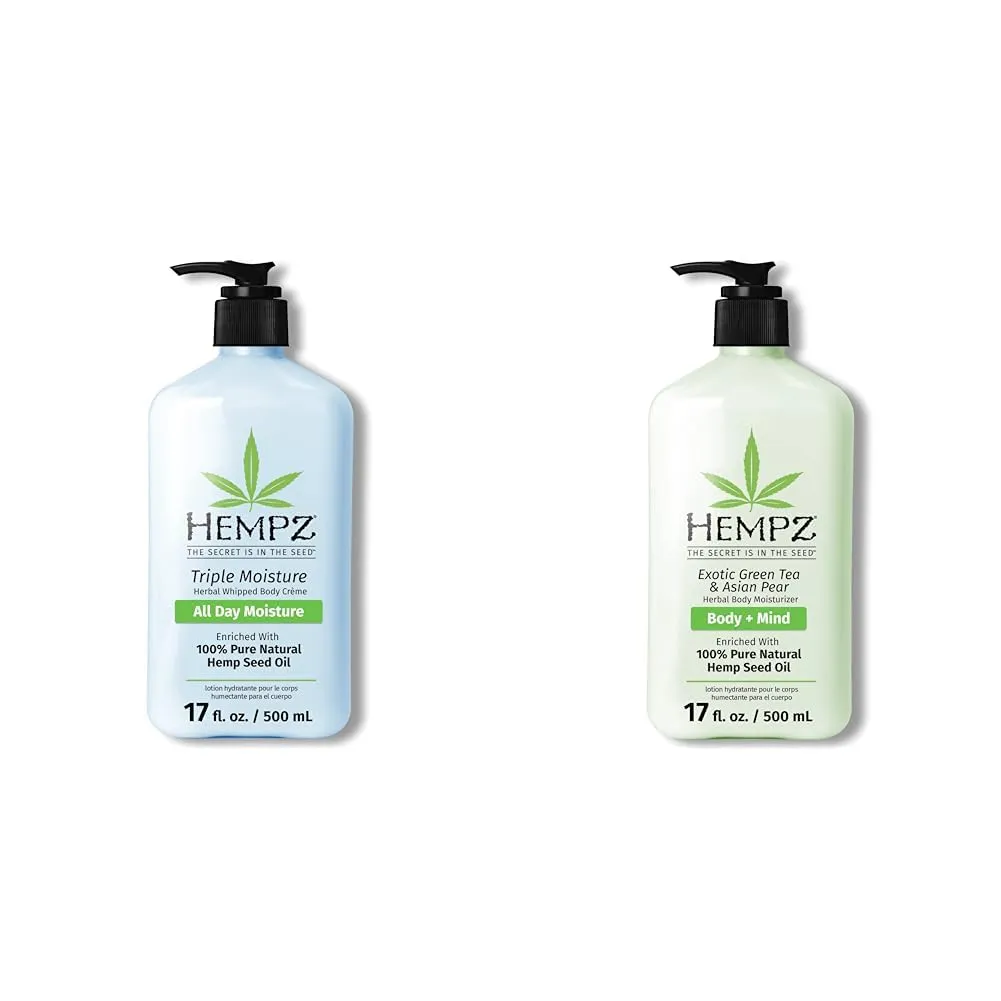 Hempz Body Lotion - Triple Moisture - Grapefruit and Sparkling Peach - Daily Moisturizing Cream & Body Lotion - Green Tea & Asian Pear Daily Moisturizing Cream, Shea Butter Body Moisturizer