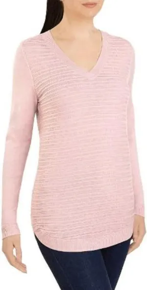 Hilary Radley Women's V-Neck Long Sleeve Sweater (Blush Pink, Small)