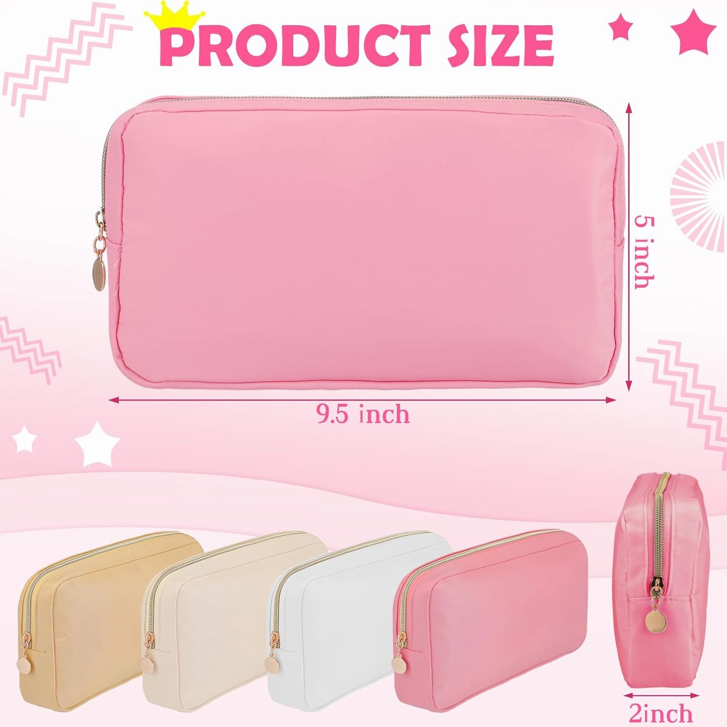 Hushee 4 Pcs Nylon Makeup Bag Preppy Zipper Pouch Waterproof Nylon Toiletry Storage Bag for Women(Small,Light Colors)