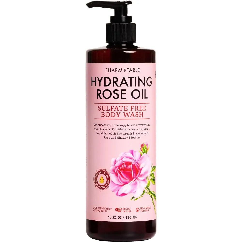 Hydrating Rose Oil Body Wash for Women and Men - Hydrates and Brightens the Skin, Sulfate Free, 100% Cruelty Free, 480ml