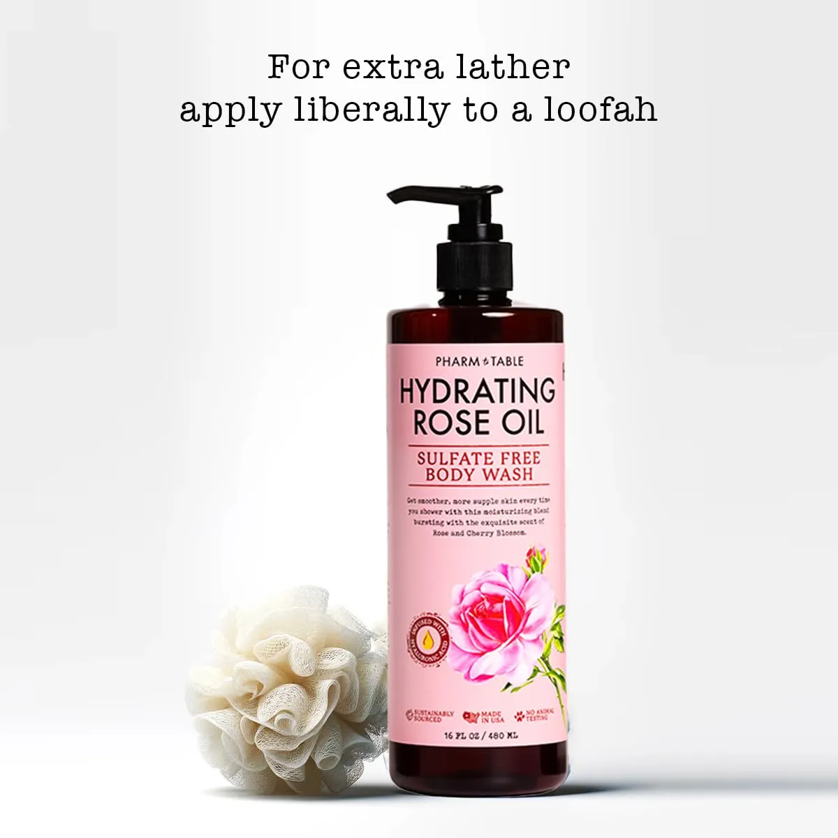 Hydrating Rose Oil Body Wash for Women and Men - Hydrates and Brightens the Skin, Sulfate Free, 100% Cruelty Free, 480ml