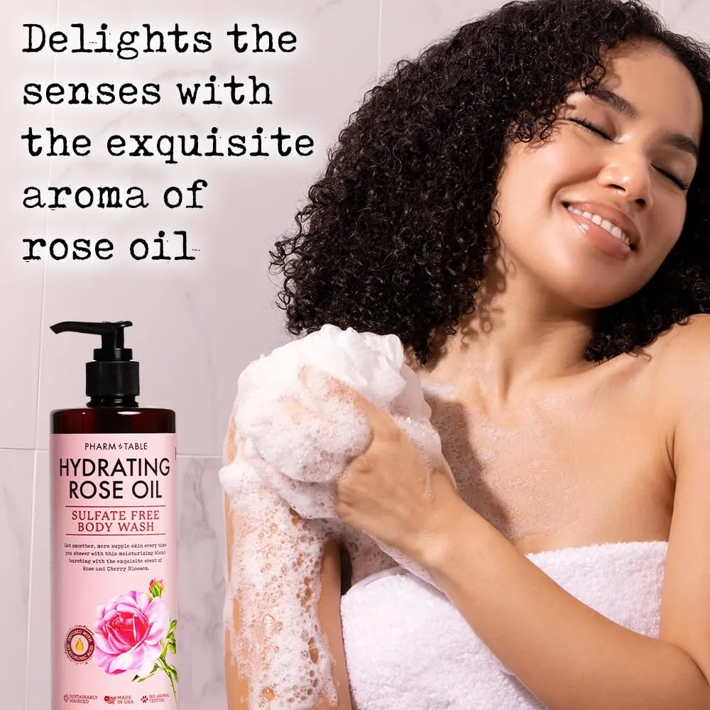 Hydrating Rose Oil Body Wash for Women and Men - Hydrates and Brightens the Skin, Sulfate Free, 100% Cruelty Free, 480ml