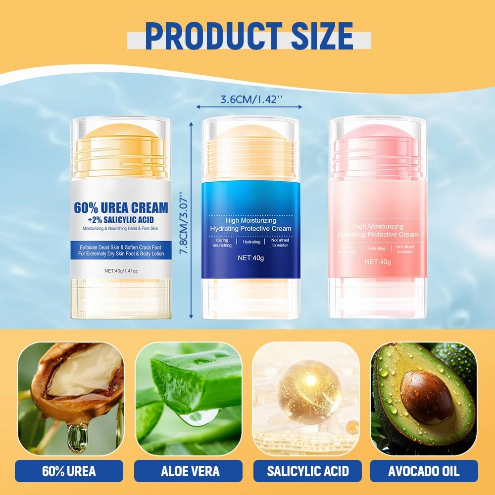 Hydrating and Anti-Cracking Foot Cream,Intensive Foot Repair Cream Hand Care Stick Beauty Heel Balm Stick,Callus Remover Anti-Cracking Formula Foot Lotion for Moisturizing Skin (Blue/3pcs, 40g)