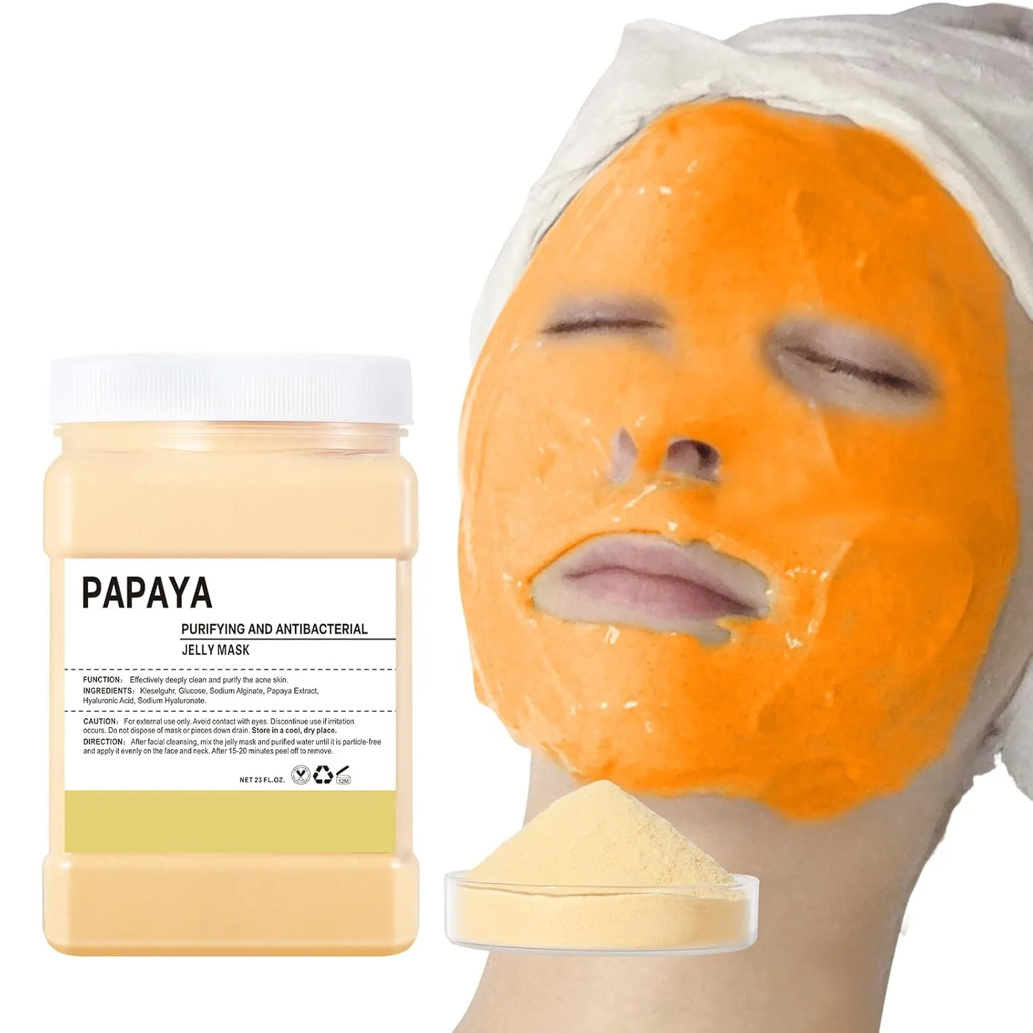 Hydro Jelly Masks for Women Home Spa,Hydrating & Moisturizing Peel-Off Rubber Gel Face Mask Skin Care,Professional Jelly Mask for All Skin Types 23 Fl Oz（ Papaya）