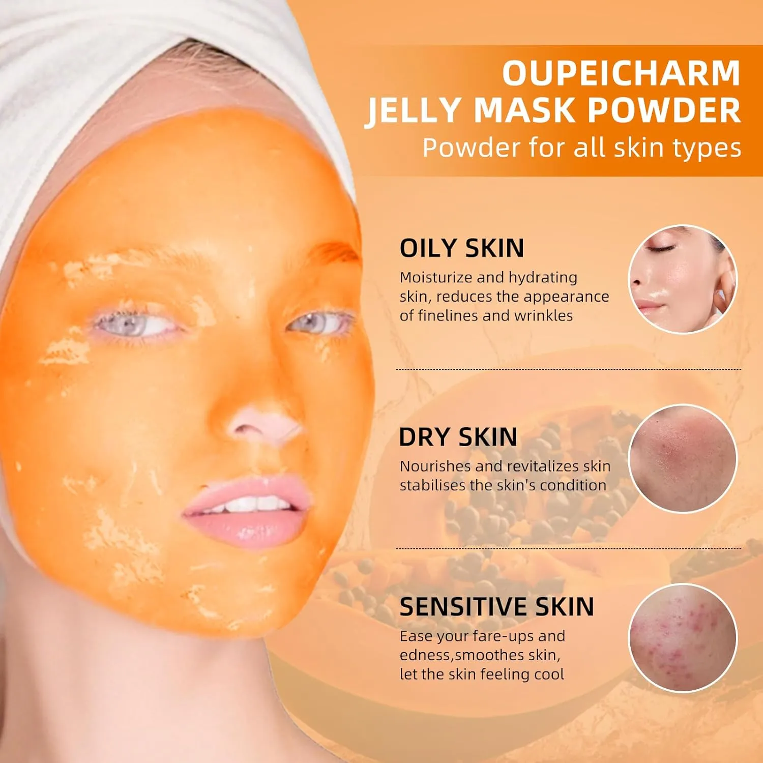 Hydro Jelly Masks for Women Home Spa,Hydrating & Moisturizing Peel-Off Rubber Gel Face Mask Skin Care,Professional Jelly Mask for All Skin Types 23 Fl Oz（ Papaya）