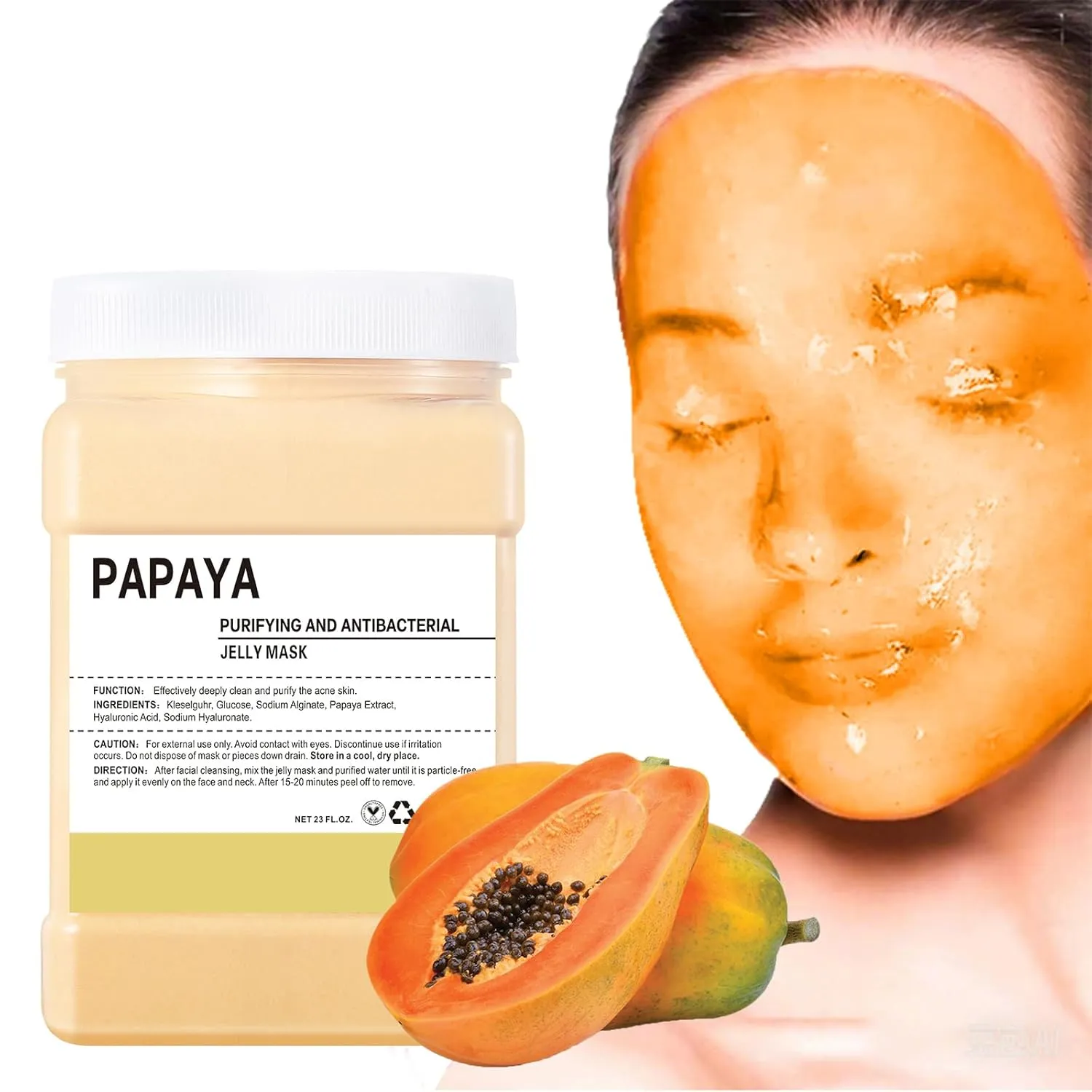 Hydro Jelly Masks for Women Home Spa,Hydrating & Moisturizing Peel-Off Rubber Gel Face Mask Skin Care,Professional Jelly Mask for All Skin Types 23 Fl Oz（ Papaya）