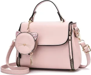 I IHAYNER Fashion Purses and Handbags for Women Top Handle Bag Girls Small Crossbody Shoulder Bag for Ladies with Kitty Purse
