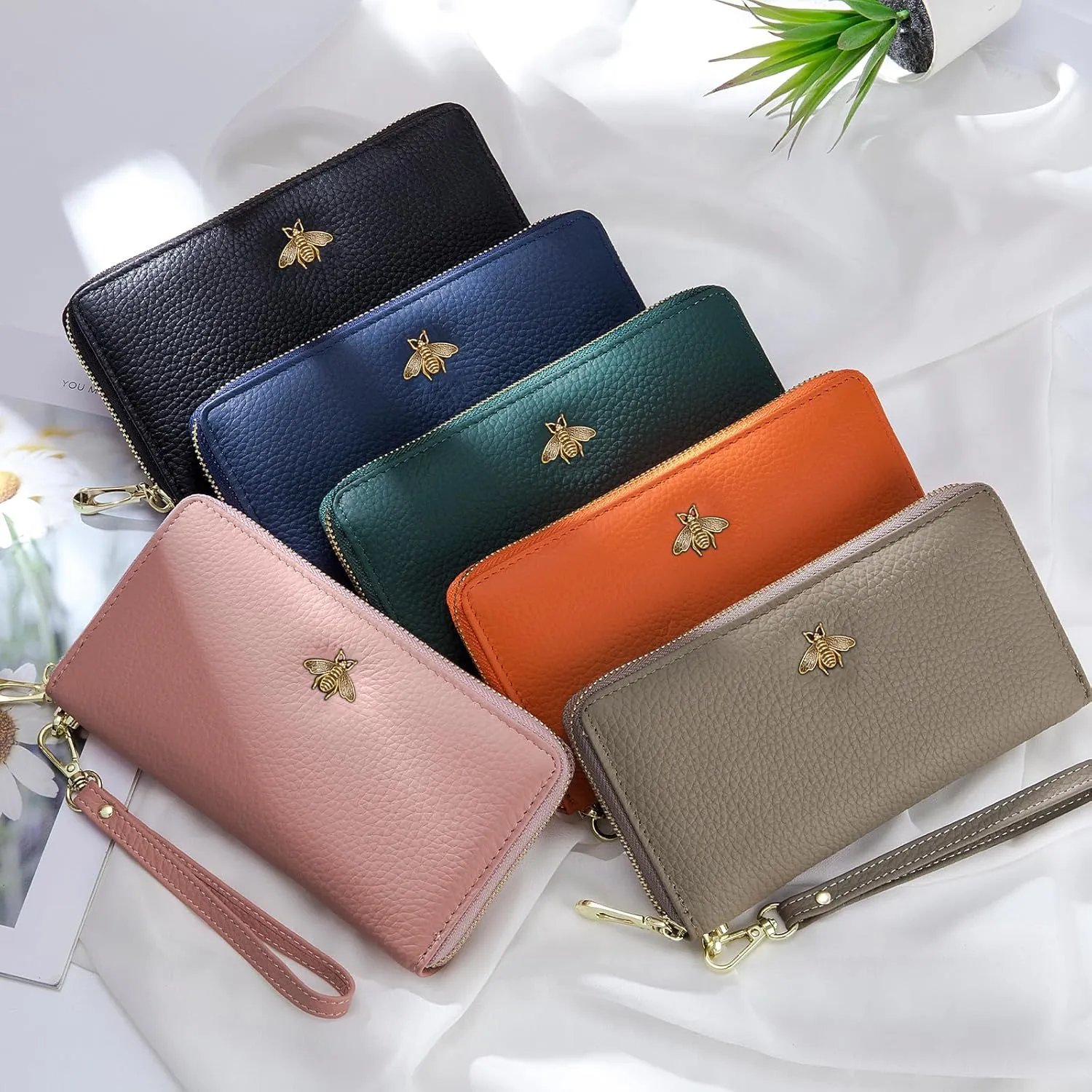 imeetu Leather Wristlet Purse for Women with Credit Card Holder, Zip Coin Pocket & Wrist Strap