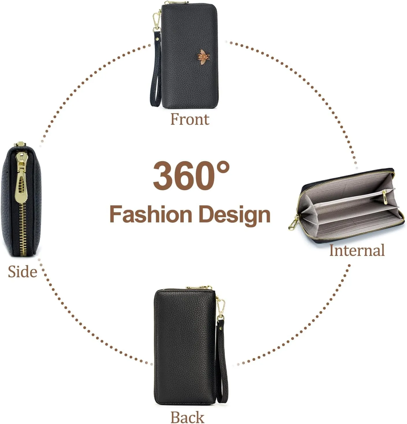 imeetu Leather Wristlet Purse for Women with Credit Card Holder, Zip Coin Pocket & Wrist Strap
