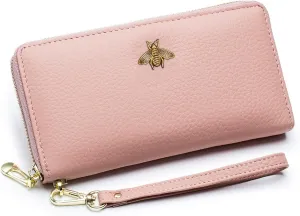 imeetu Leather Wristlet Purse for Women with Credit Card Holder, Zip Coin Pocket & Wrist Strap