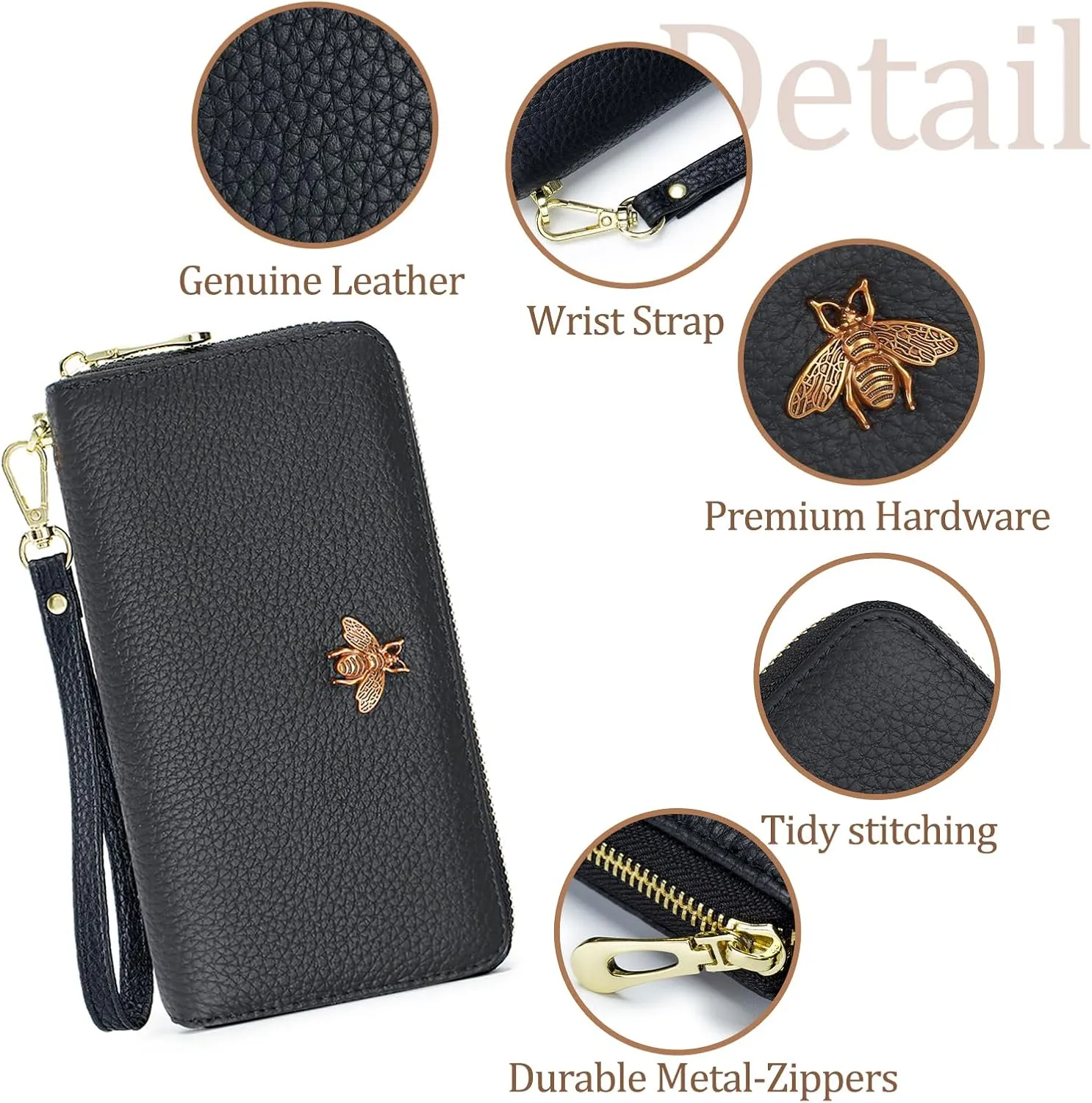 imeetu Leather Wristlet Purse for Women with Credit Card Holder, Zip Coin Pocket & Wrist Strap