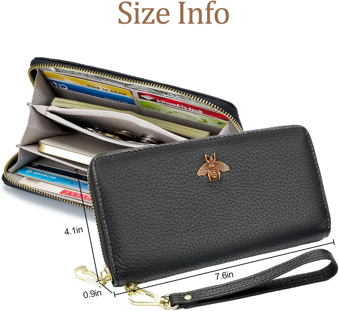 imeetu Leather Wristlet Purse for Women with Credit Card Holder, Zip Coin Pocket & Wrist Strap