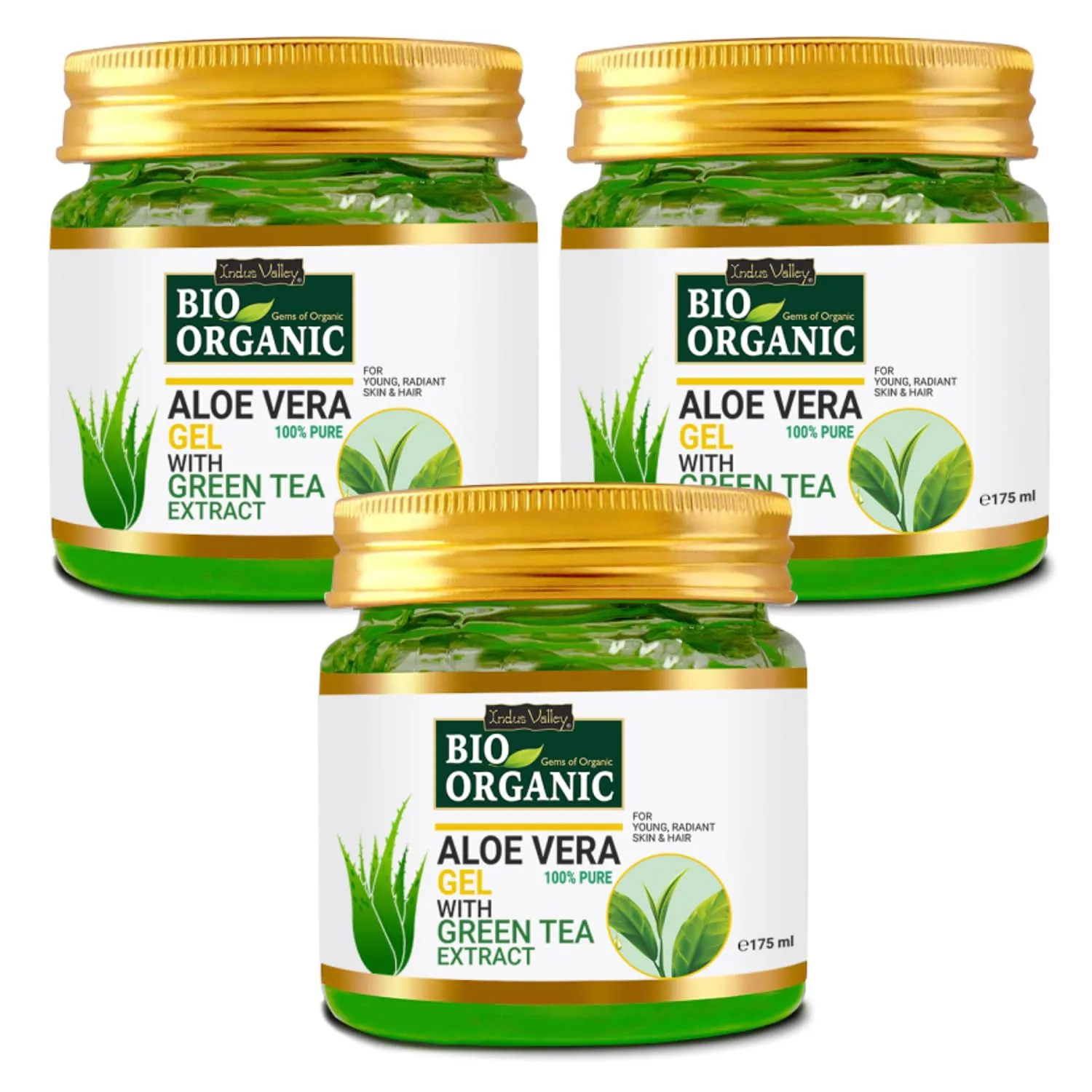 INDUS VALLEY Bio Organic Non-Toxic Aloe Vera Gel Set of 3 for Acne, Scars, Glowing & Radiant Skin Treatment (175x3=525ml)