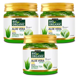 INDUS VALLEY Bio Organic Non-Toxic Aloe Vera Gel Set of 3 for Acne, Scars, Glowing & Radiant Skin Treatment (175x3=525ml)