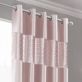 Intimates Vera Blush Pink Faux Silk Crushed Velvet Ready Made Eyelet Curtains