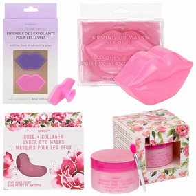 Jean Pierre Cosmetics Rose Bundle, Face Spa Bundle, Exfoliating Gift Bundle, Rose & Collagen Exfoliating Lip Scrub   Jar Collagen Lip Masks   Lip Scrubber Set of 2   Rose & Collagen Under Eye Masks