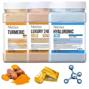 Jelly Face Mask For Facials | Bundle of 24K Gold & Turemic   Hyaluronic Acid Hydrating And Nourishing HydroJelly Masks | Vajacial