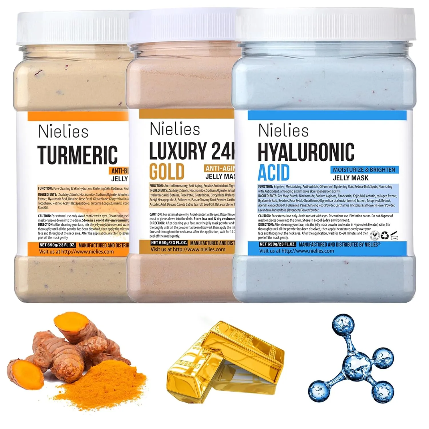 Jelly Face Mask For Facials | Bundle of 24K Gold & Turemic   Hyaluronic Acid Hydrating And Nourishing HydroJelly Masks | Vajacial