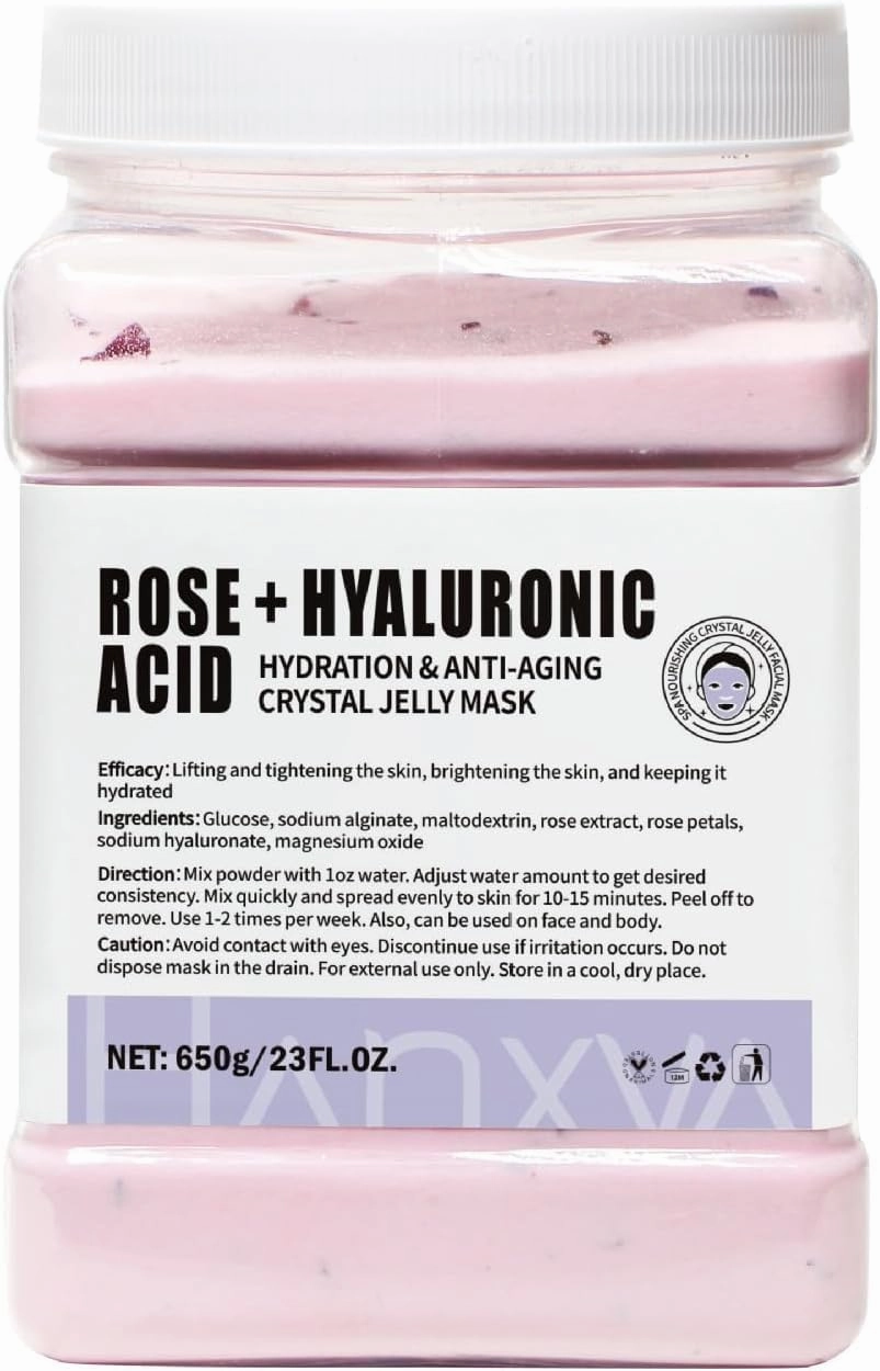 Jelly Face Mask Peel Off Powder 650g Moisturizing and Hydrating Repair and Smooth Skin Care for Home Salon Spa (Rose Hyaluronic Acid)