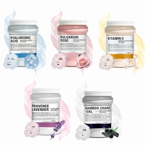 Jelly Mask for Facials Professional Hydrating Deep Cleaning Face Mask Set - 115Fl Oz 5 Treatments (Hyaluronic Acid,Bulgari Rose, Bamboo Charcoal,Lavender Essence,VC Essence)