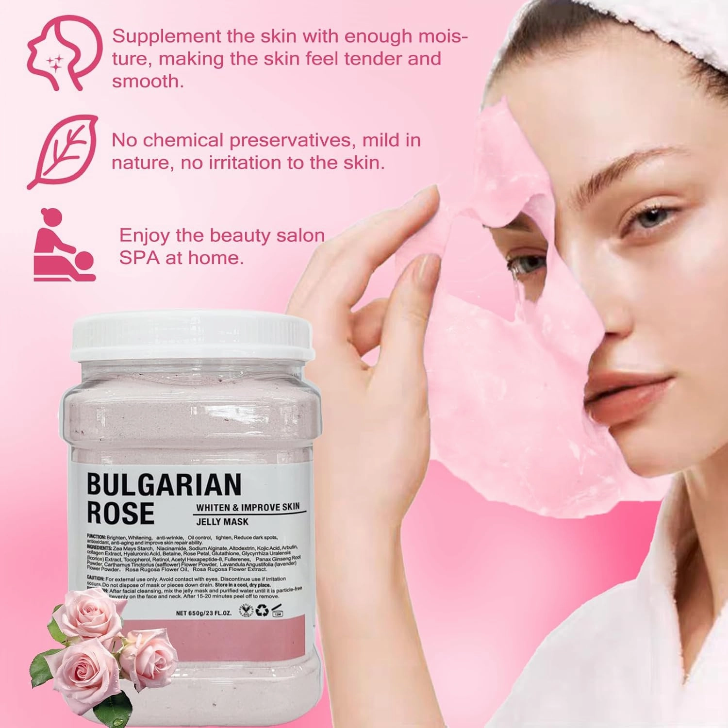 Jelly Mask for Facials Professional Natural Gel Face Masks, Hyaluronic acid Hydrating Rubber Mask Jar Face Mask SkinCare 23 Fl Oz (Rose)