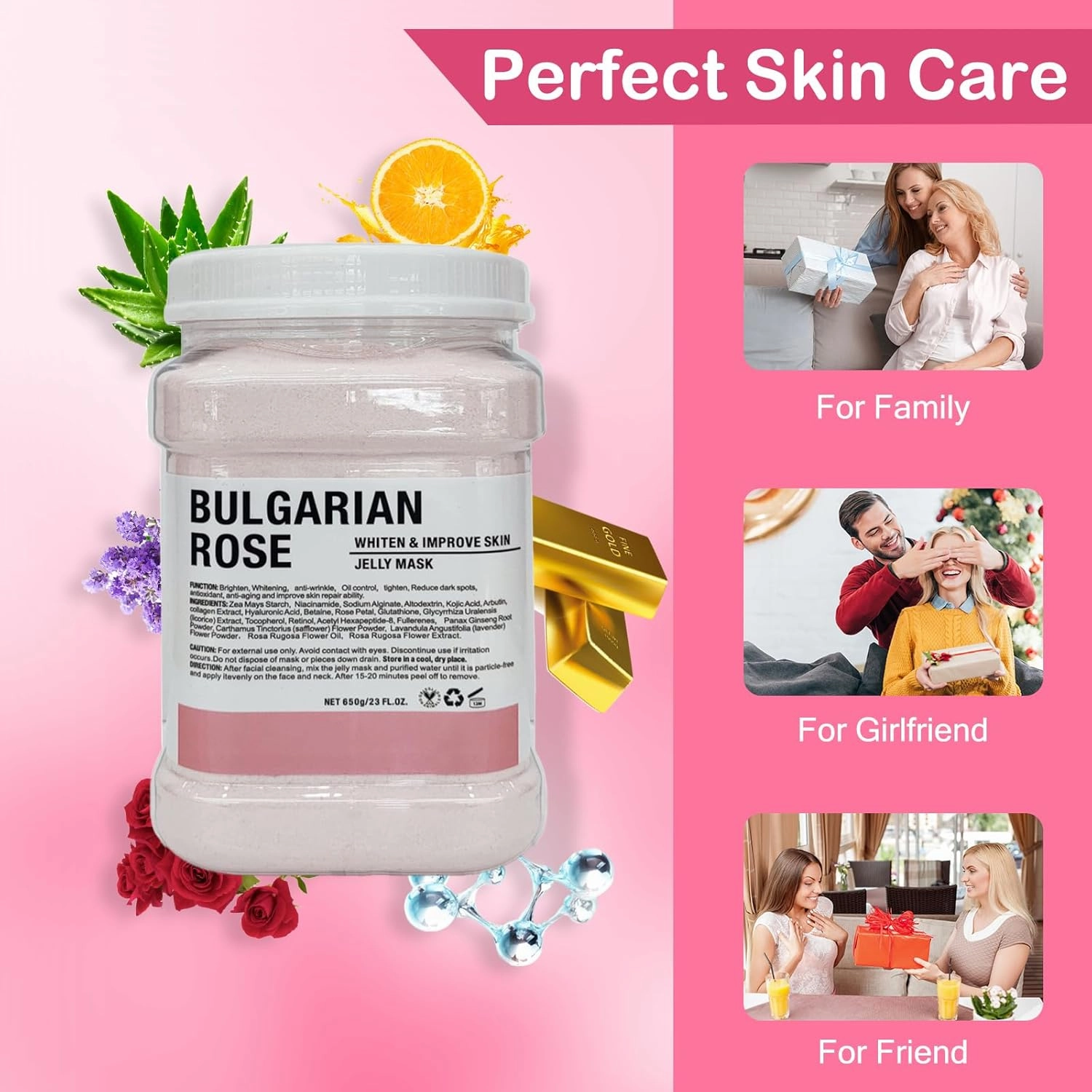 Jelly Mask for Facials Professional Natural Gel Face Masks, Hyaluronic acid Hydrating Rubber Mask Jar Face Mask SkinCare 23 Fl Oz (Rose)